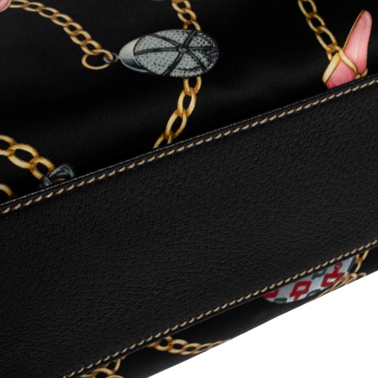 Pre Owned Gucci Black Printed SIlk/Satin and Leather Small Charmy Boston Bag