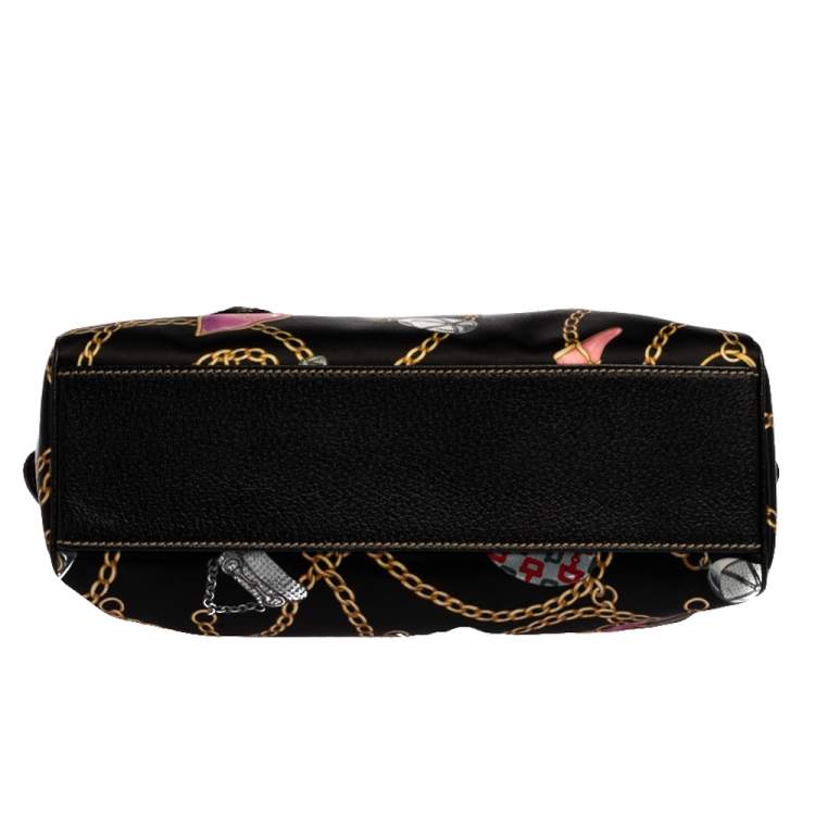 Pre Owned Gucci Black Printed SIlk/Satin and Leather Small Charmy Boston Bag