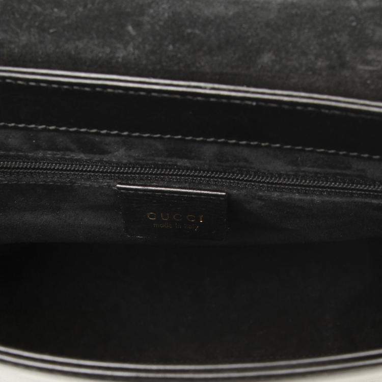 Pre Owned Gucci Black Calf Leather Bamboo Top Handle Bag