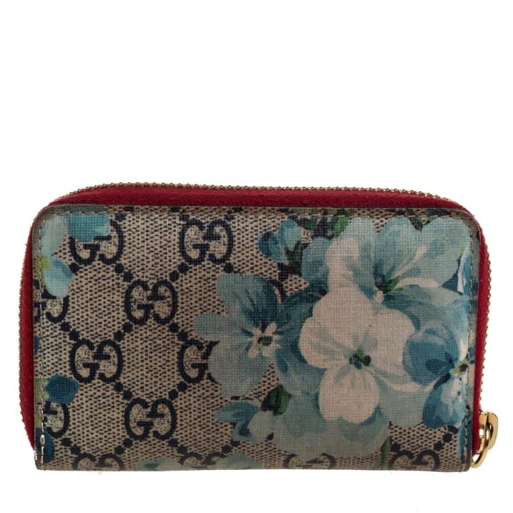 Pre Owned Gucci Blue GG Supreme Canvas Blooms Card Case