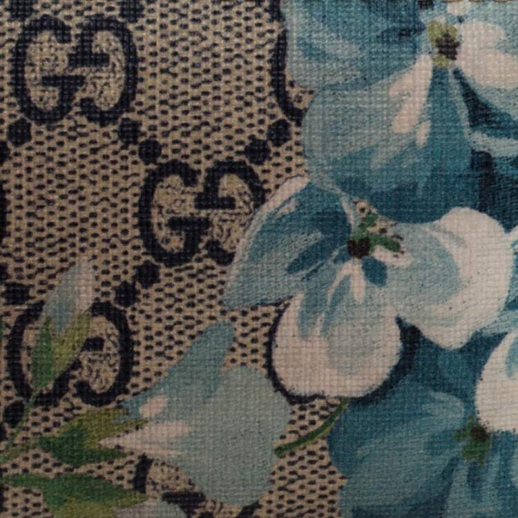 Pre Owned Gucci Blue GG Supreme Canvas Blooms Card Case