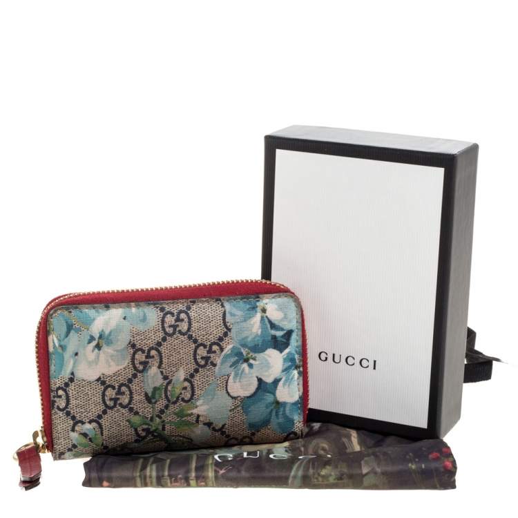 Pre Owned Gucci Blue GG Supreme Canvas Blooms Card Case