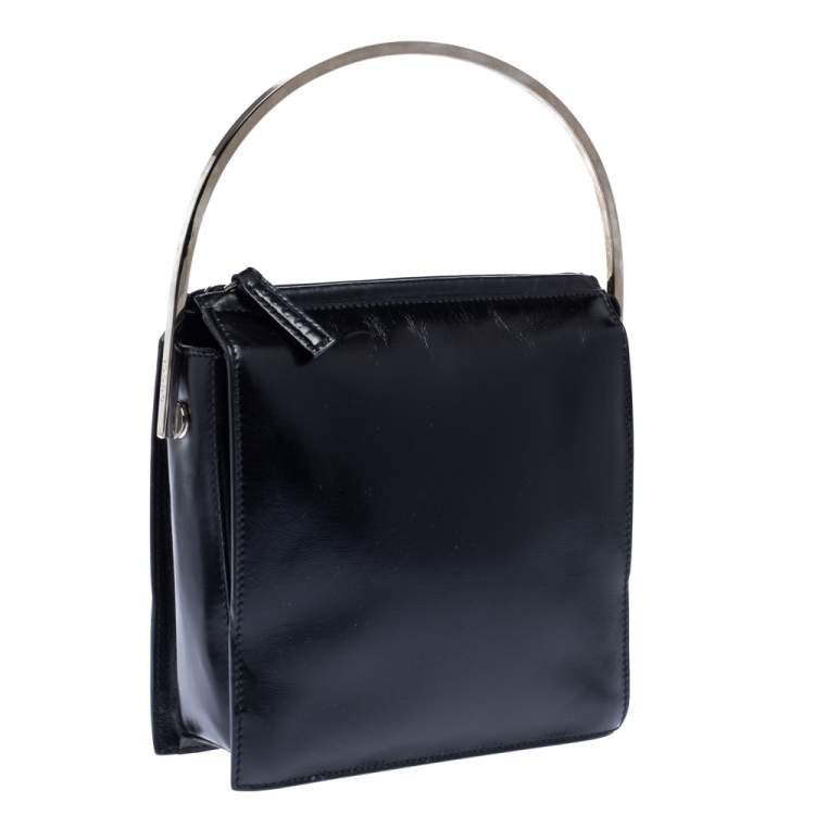 Pre Owned Gucci Black Leather Metal Top Handle Bag