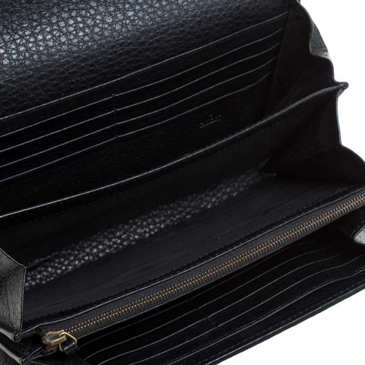 Pre Owned Gucci Black Leather GG Marmont Wallet on Chain