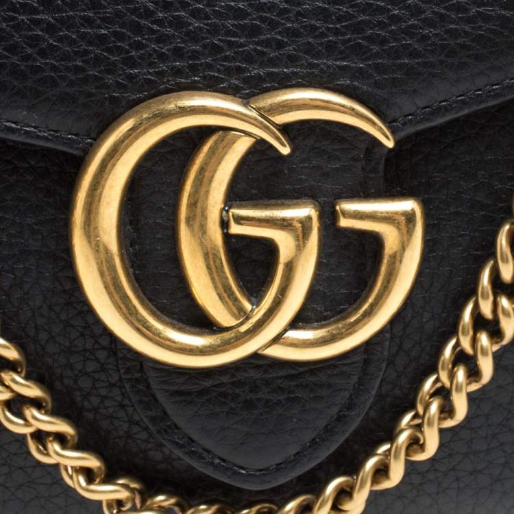 Pre Owned Gucci Black Leather GG Marmont Wallet on Chain