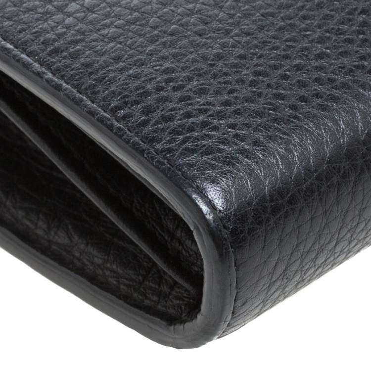 Pre Owned Gucci Black Leather GG Marmont Wallet on Chain