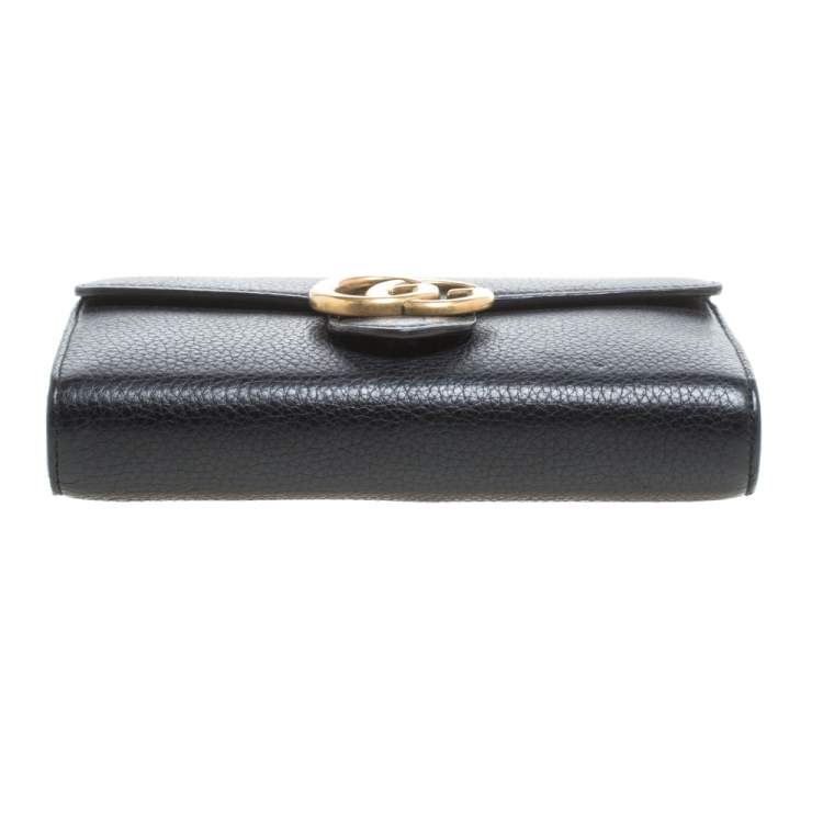Pre Owned Gucci Black Leather GG Marmont Wallet on Chain