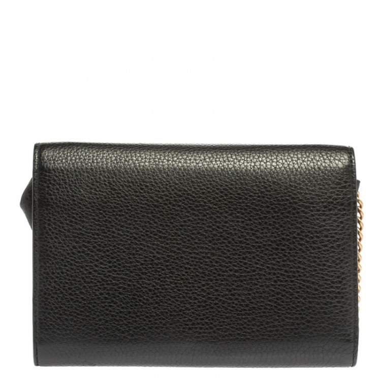 Pre Owned Gucci Black Leather GG Marmont Wallet on Chain