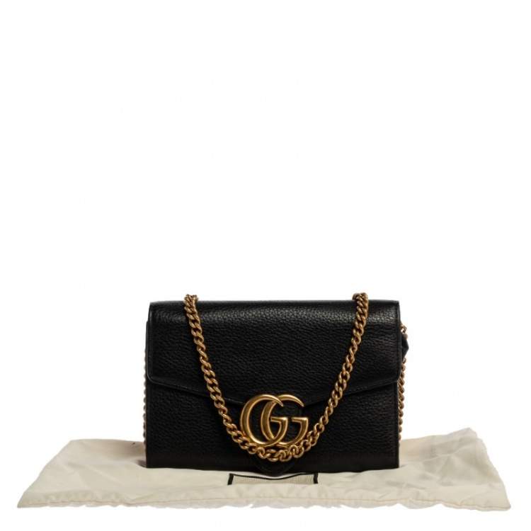 Pre Owned Gucci Black Leather GG Marmont Wallet on Chain