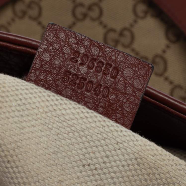 Pre Owned Gucci Beige/Red GG Canvas and Leather Medium Supreme Web Dressage Tote
