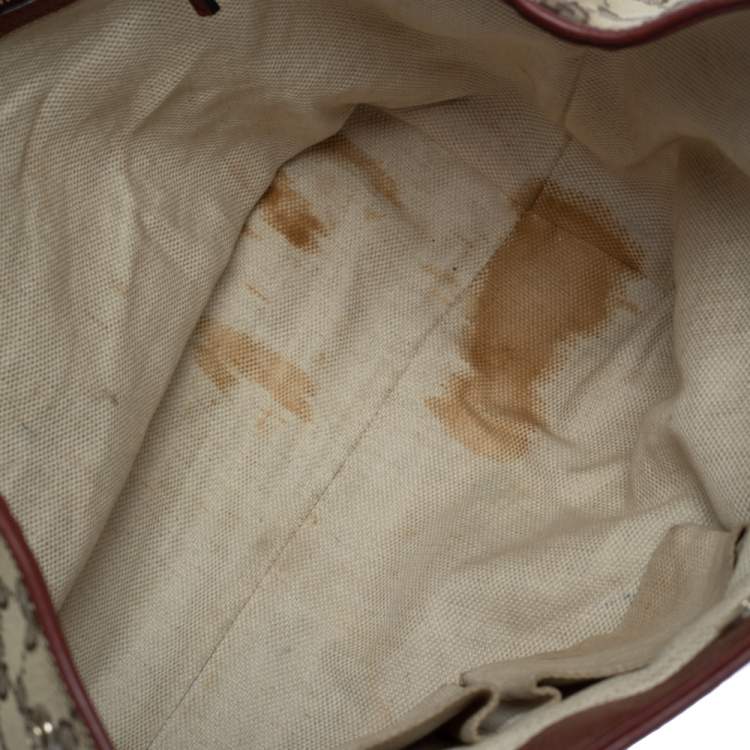 Pre Owned Gucci Beige/Red GG Canvas and Leather Medium Supreme Web Dressage Tote