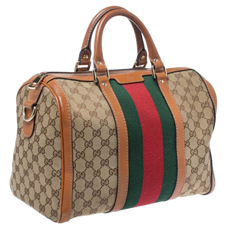 Pre Owned Gucci Brown GG Canvas and Leather Medium Vintage Web Boston Bag