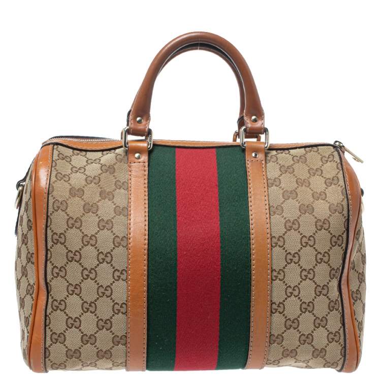 Pre Owned Gucci Brown GG Canvas and Leather Medium Vintage Web Boston Bag