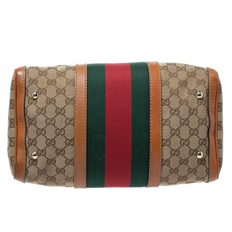 Pre Owned Gucci Brown GG Canvas and Leather Medium Vintage Web Boston Bag