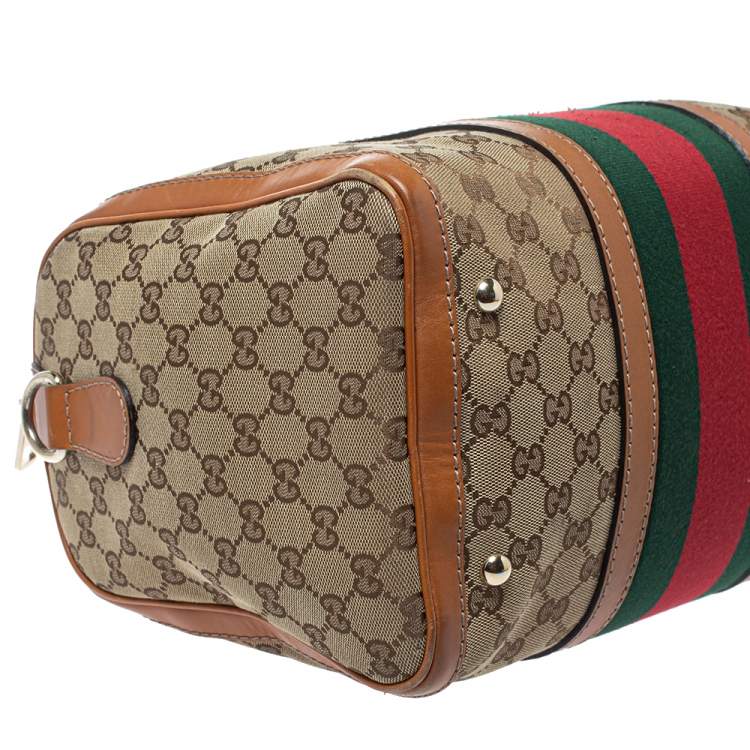 Pre Owned Gucci Brown GG Canvas and Leather Medium Vintage Web Boston Bag