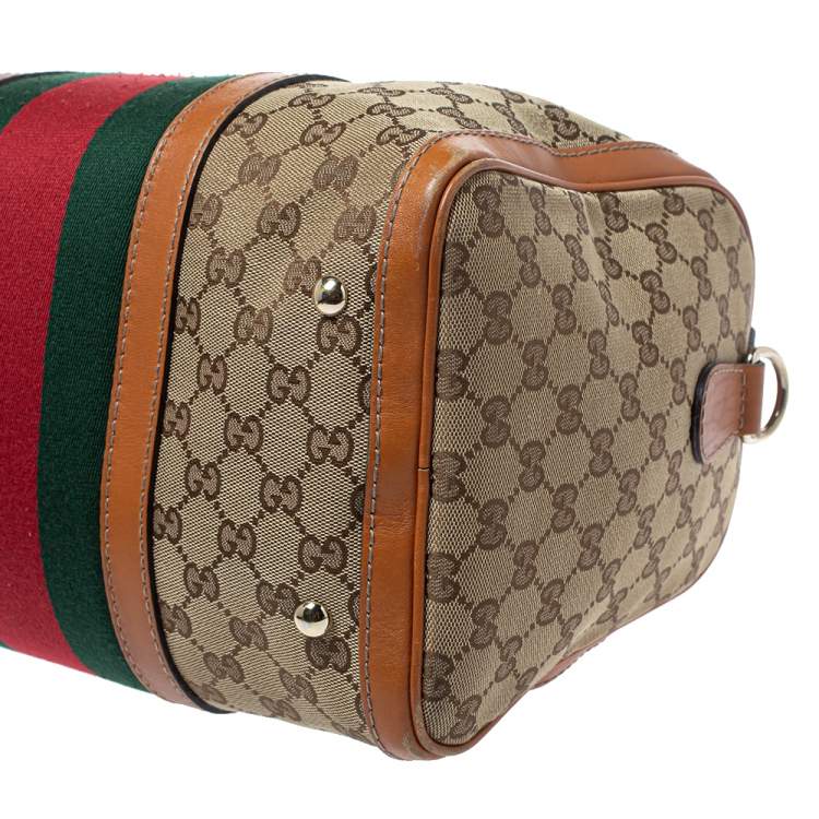 Pre Owned Gucci Brown GG Canvas and Leather Medium Vintage Web Boston Bag