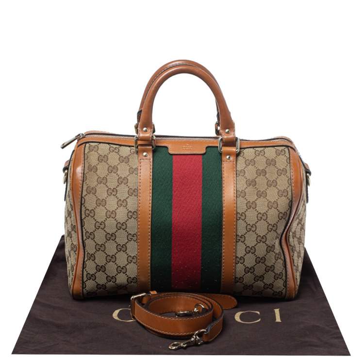 Pre Owned Gucci Brown GG Canvas and Leather Medium Vintage Web Boston Bag