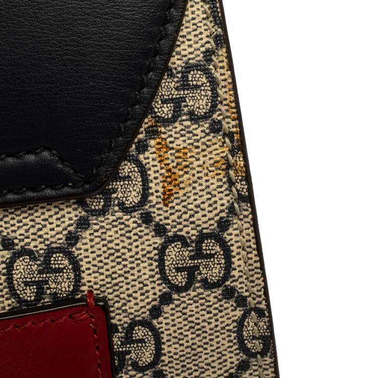 Pre Owned Gucci  Tri Color GG Supreme Canvas and Leather Medium Padlock Top Handle Bag