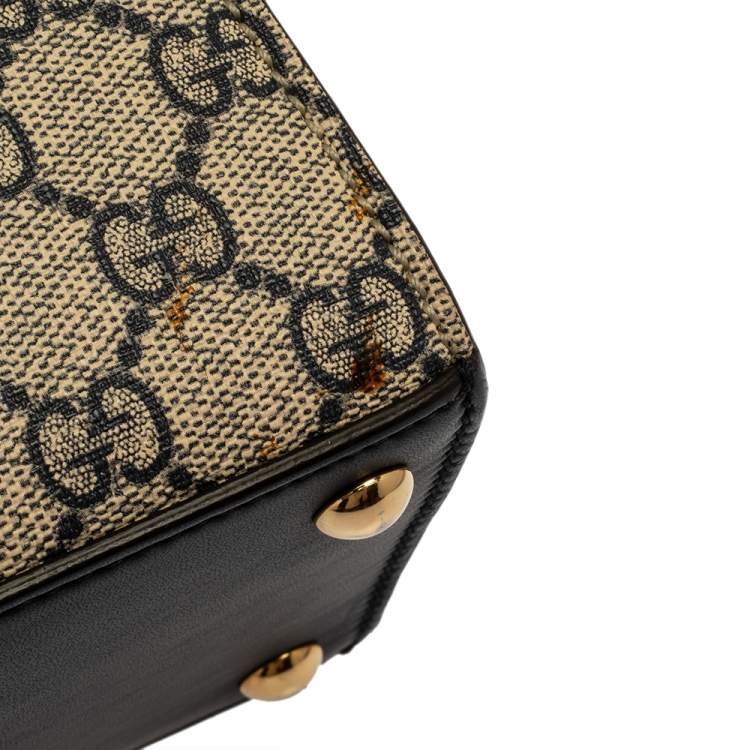 Pre Owned Gucci  Tri Color GG Supreme Canvas and Leather Medium Padlock Top Handle Bag