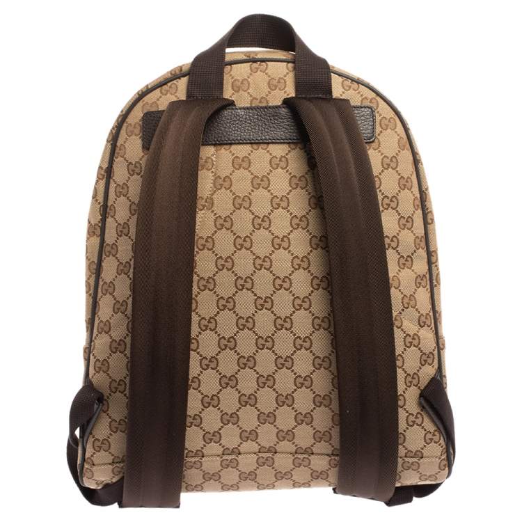 Pre Owned Gucci  Beige/Brown GG Canvas and Leather Rucksack Backpack
