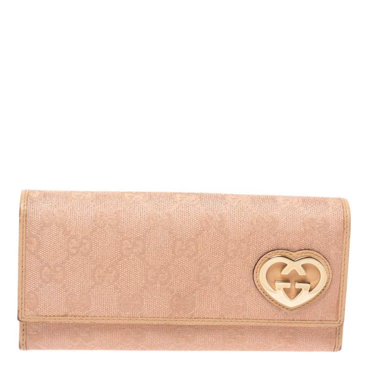 Gucci Beige/Pink Shimmer GG Canvas Lovely Heart Continental Wallet ...