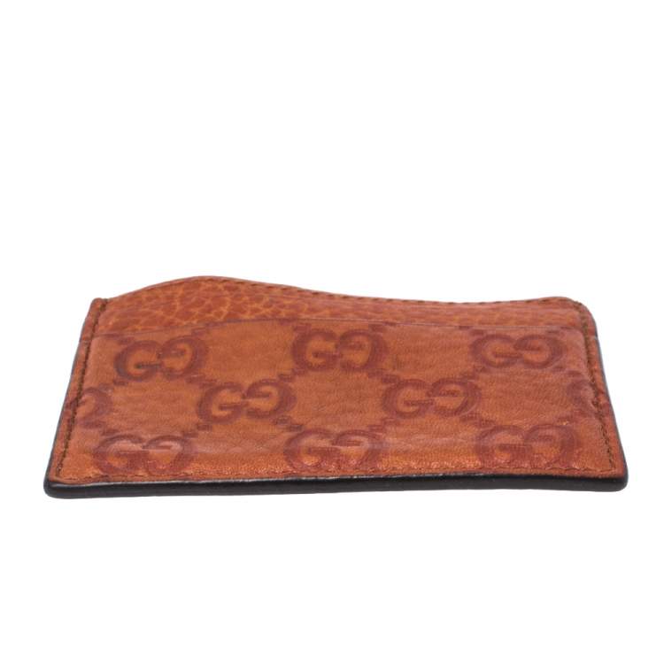 Pre Owned Gucci Orange Guccissima Leather Card Holder
