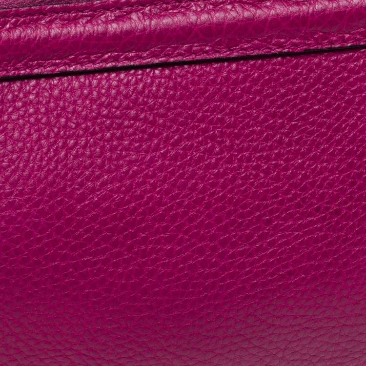 Pre Owned Gucci Magenta Leather Wristlet Clutch