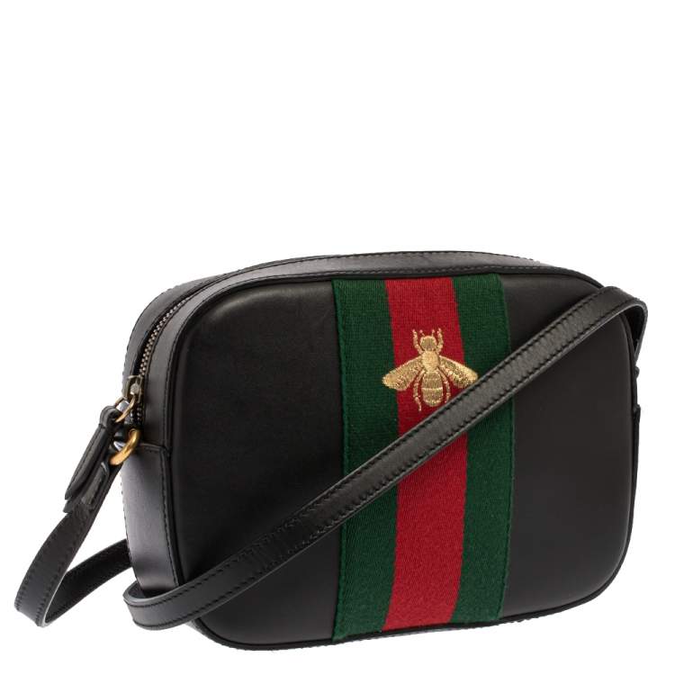 Gucci Black Leather Webby Bee Shoulder 