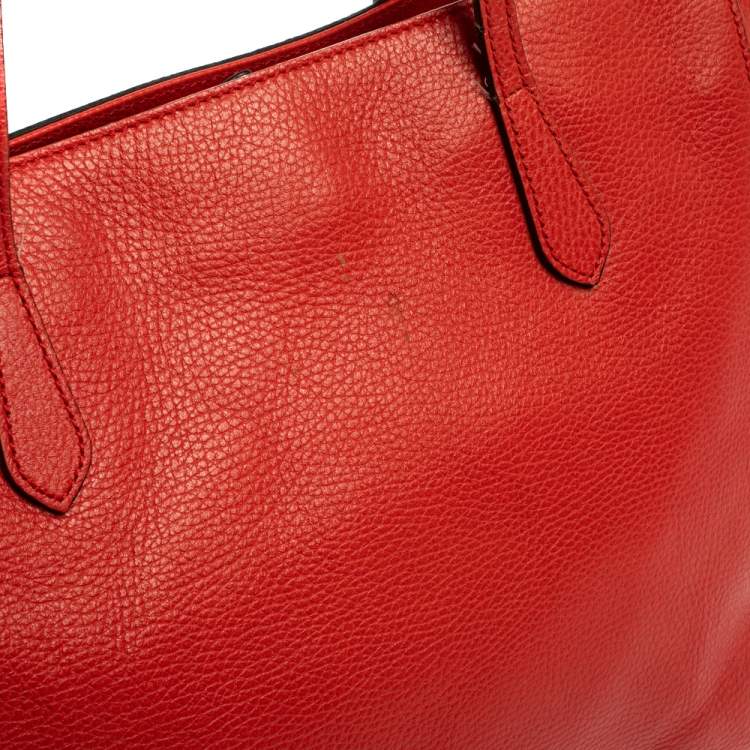 Pre Owned Gucci Red Leather Large Interlocking GG Shopper Tote