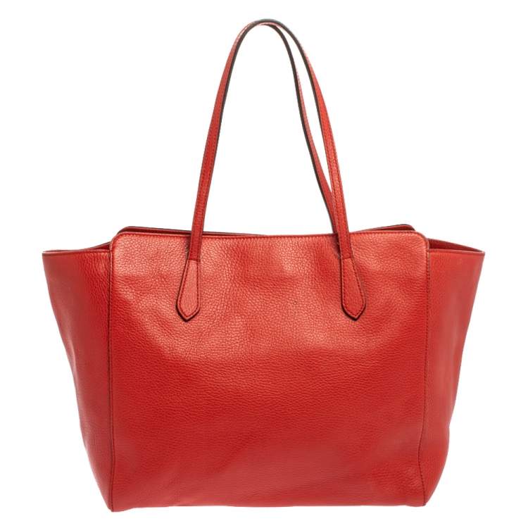 Pre Owned Gucci Red Leather Large Interlocking GG Shopper Tote