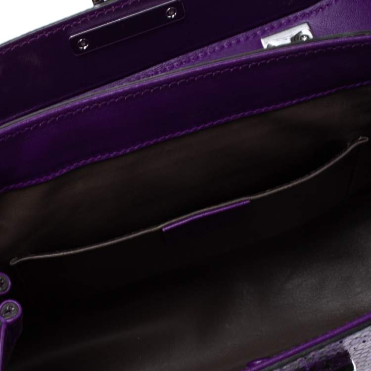 Pre Owned Gucci Purple Python Lady Lock Bamboo Top Handle Bag