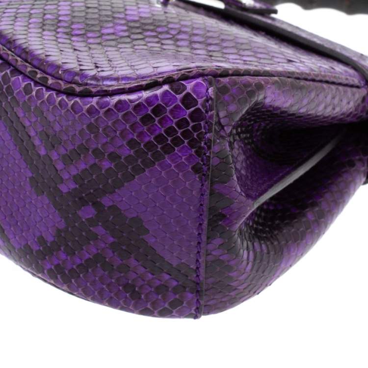 Pre Owned Gucci Purple Python Lady Lock Bamboo Top Handle Bag