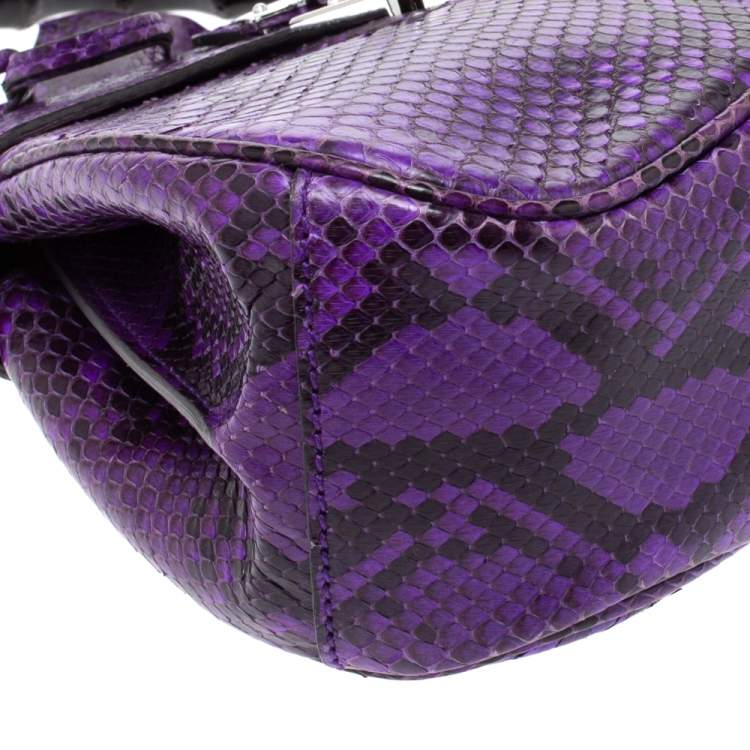 Pre Owned Gucci Purple Python Lady Lock Bamboo Top Handle Bag