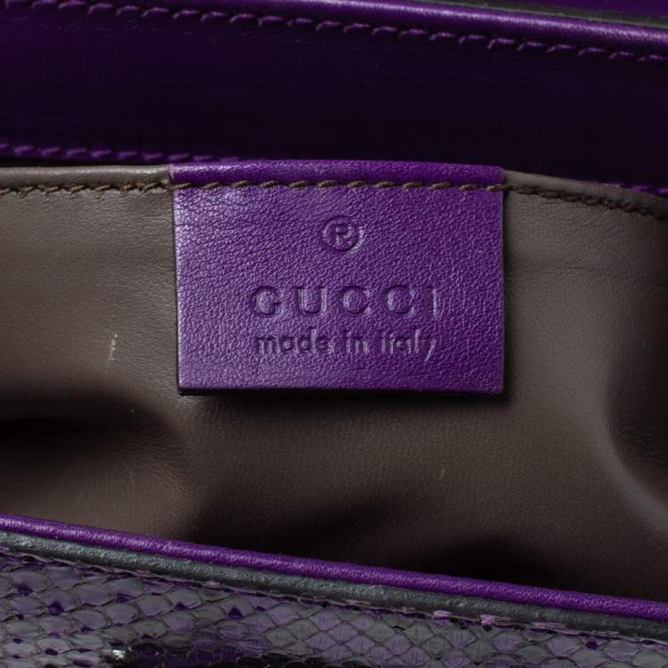 Pre Owned Gucci Purple Python Lady Lock Bamboo Top Handle Bag