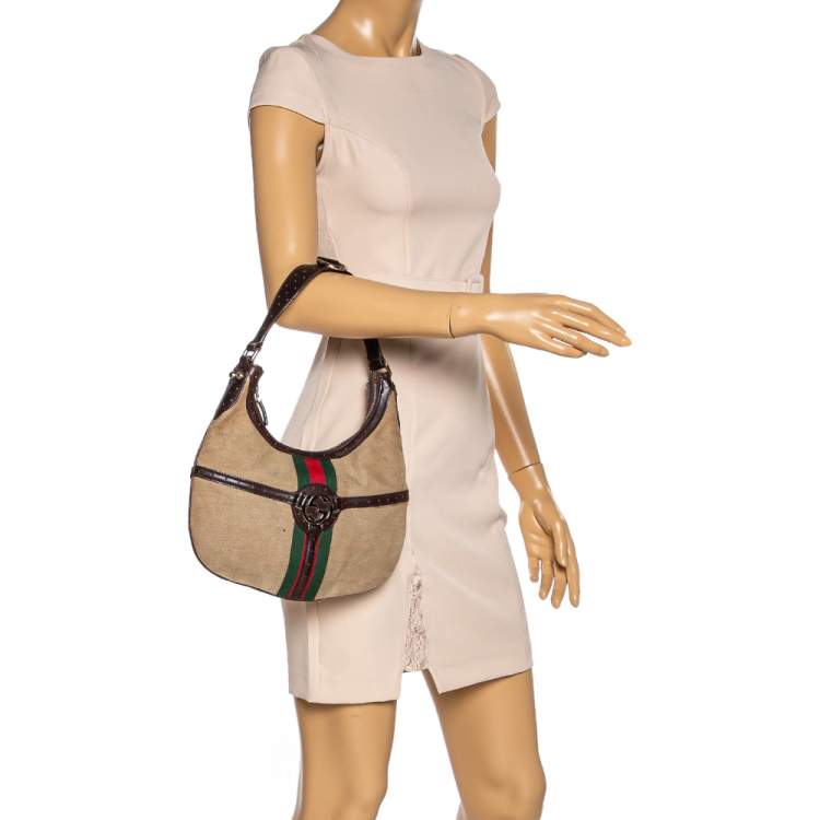 Beige Canvas Web Reins Hand Bag