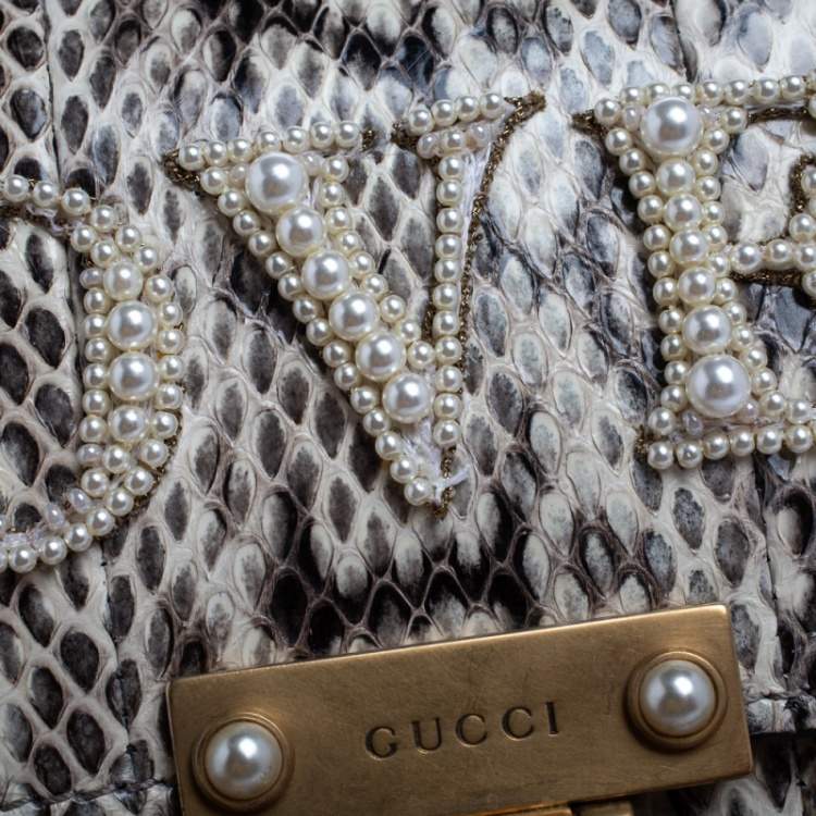 Pre Owned Gucci Black/White Python Queen Margaret Loved Top Handle Bag