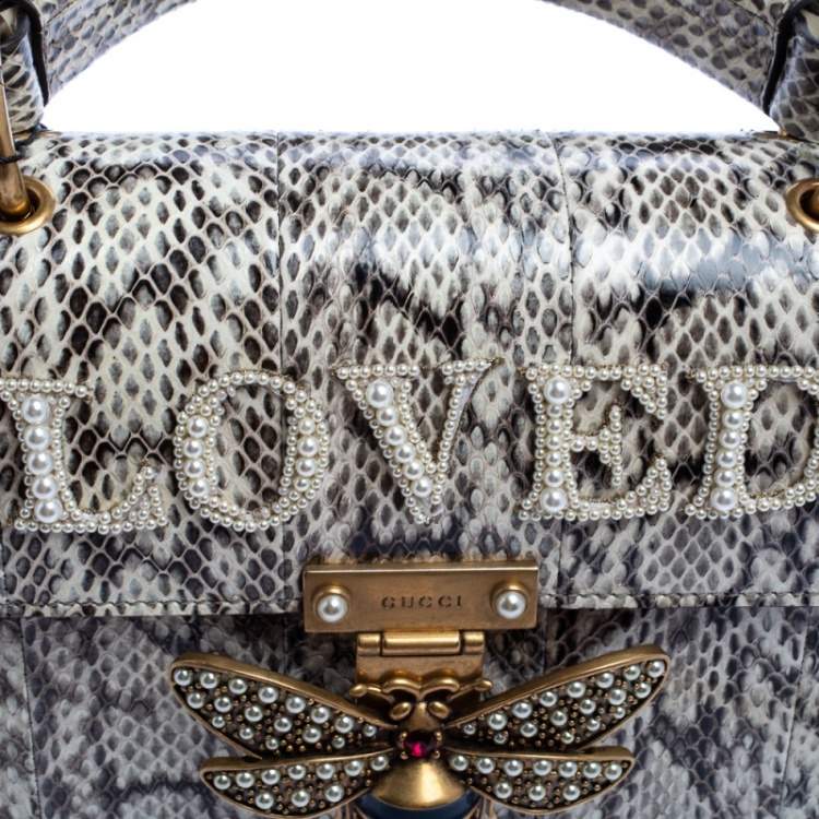 Pre Owned Gucci Black/White Python Queen Margaret Loved Top Handle Bag