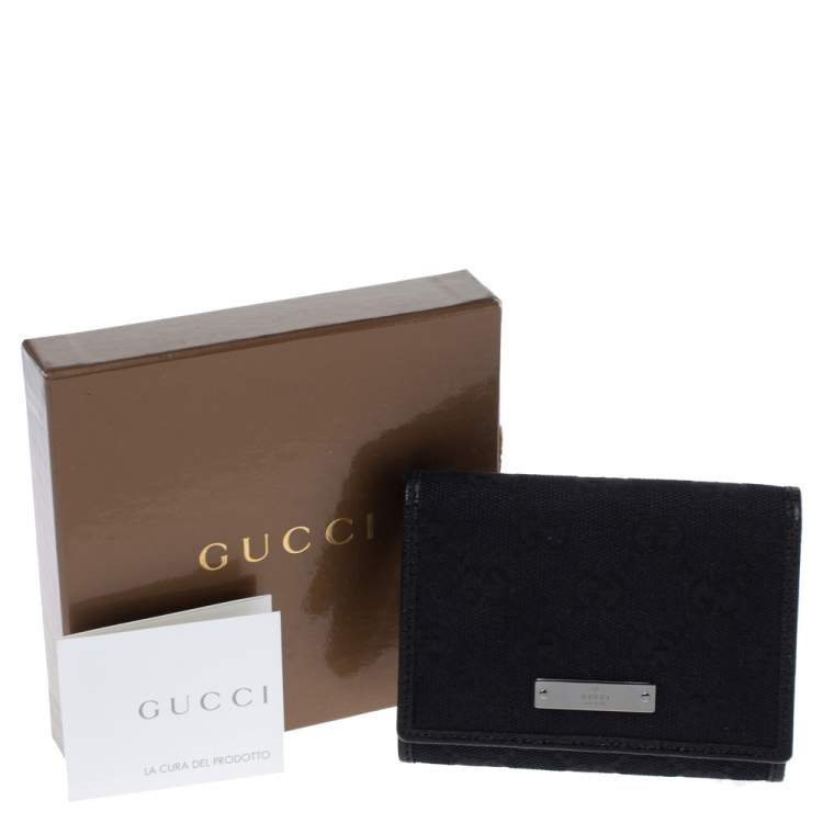 Pre Owned Gucci Black GG Canvas Flap Card Holder