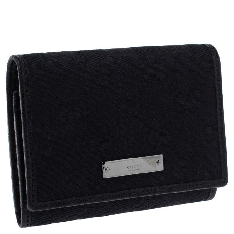 Pre Owned Gucci Black GG Canvas Flap Card Holder