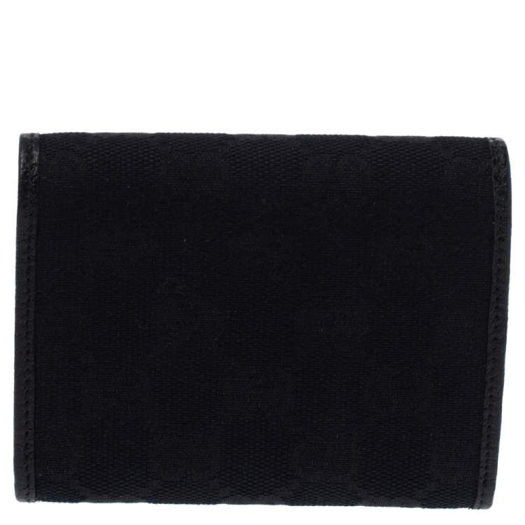 Pre Owned Gucci Black GG Canvas Flap Card Holder