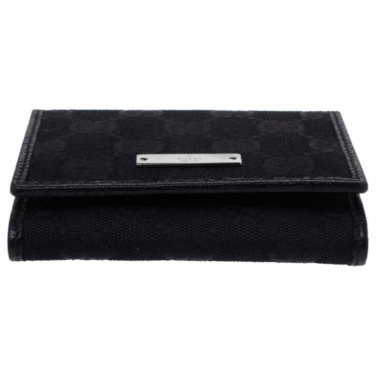 Pre Owned Gucci Black GG Canvas Flap Card Holder