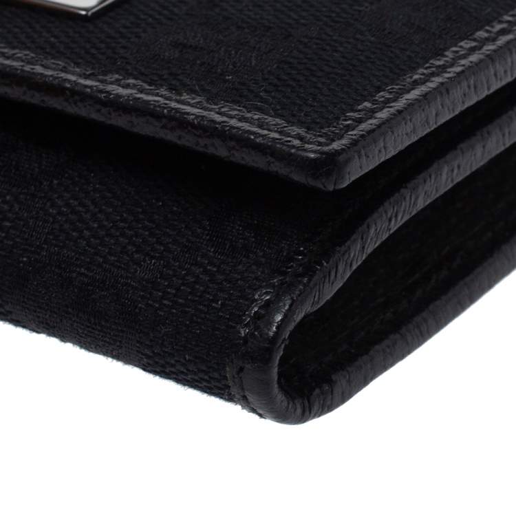 Pre Owned Gucci Black GG Canvas Flap Card Holder