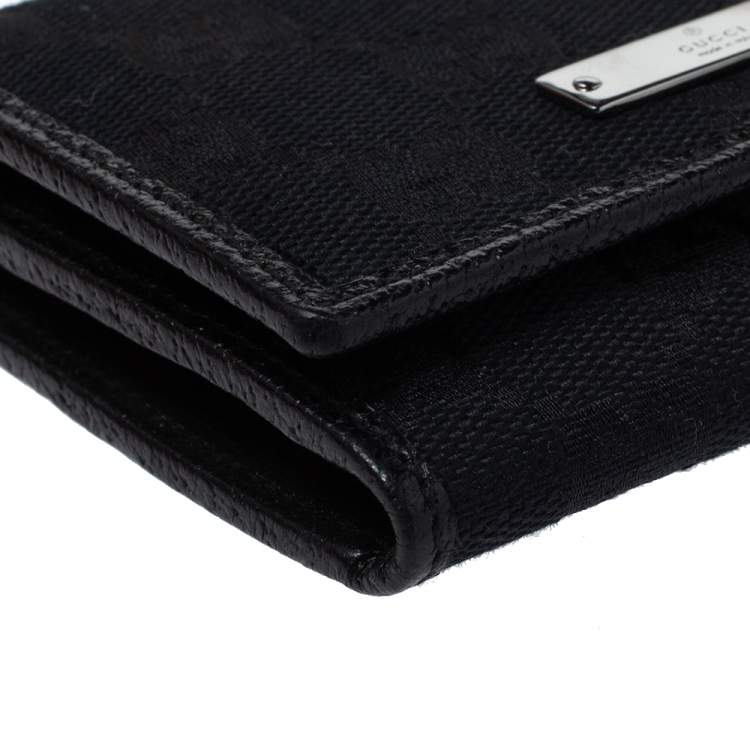 Pre Owned Gucci Black GG Canvas Flap Card Holder