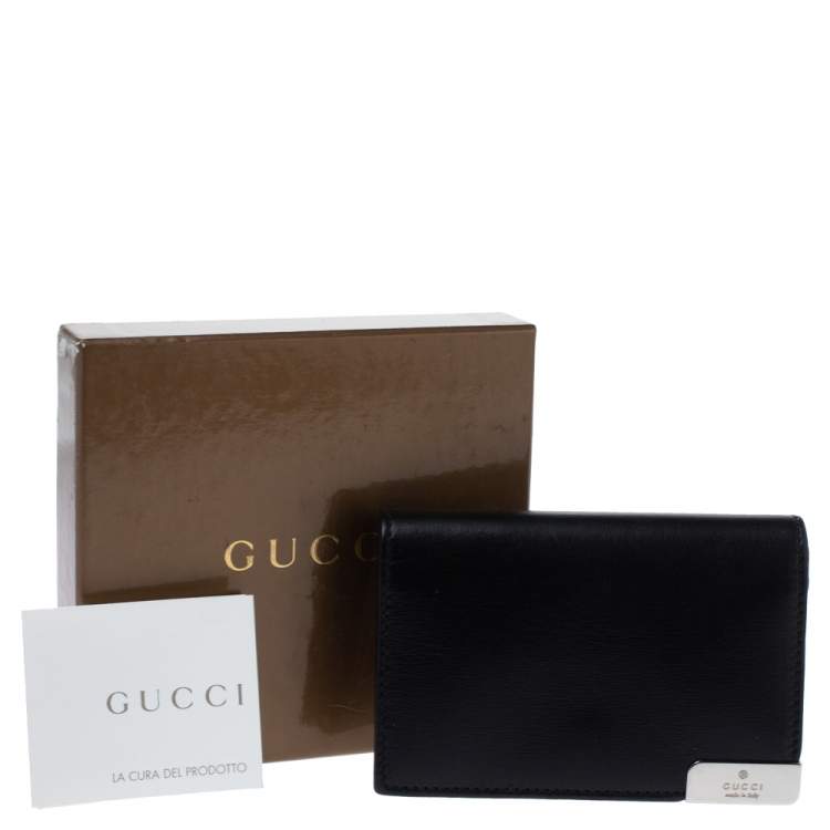 Pre Owned Gucci Black Leather Logo Plague Flap Card Holder
