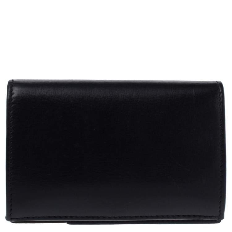 Pre Owned Gucci Black Leather Logo Plague Flap Card Holder