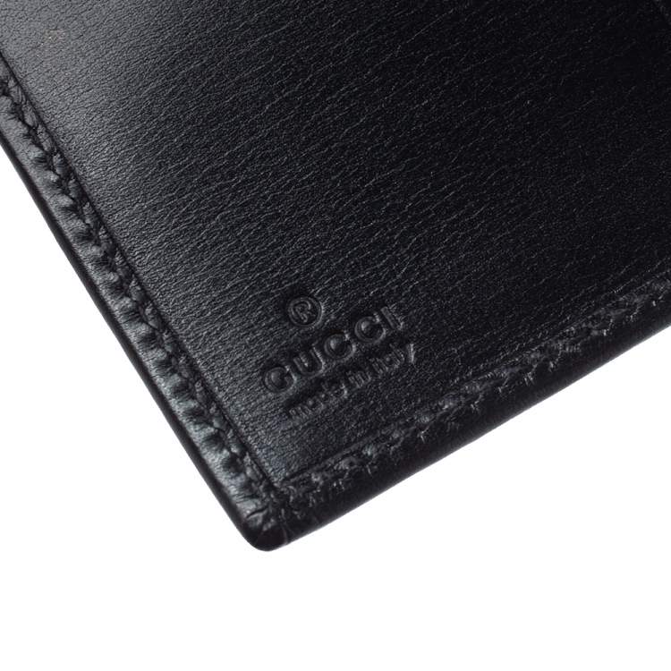 Pre Owned Gucci Black Leather Logo Plague Flap Card Holder