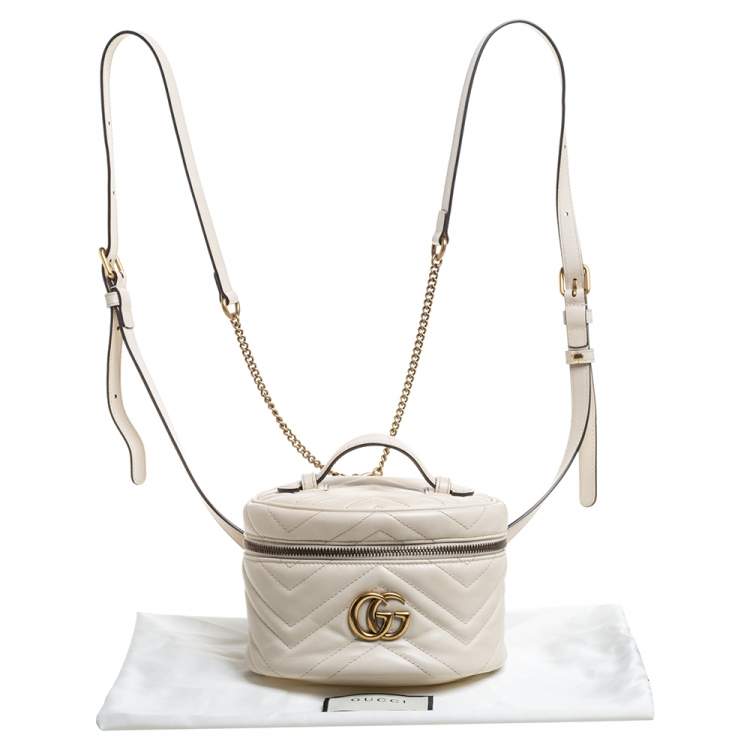 Pre Owned Gucci Cream Leather GG Marmont Vanity Case Backpack