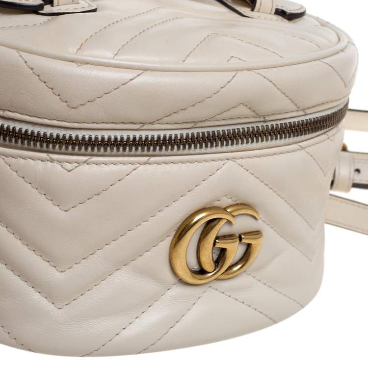 Pre Owned Gucci Cream Leather GG Marmont Vanity Case Backpack