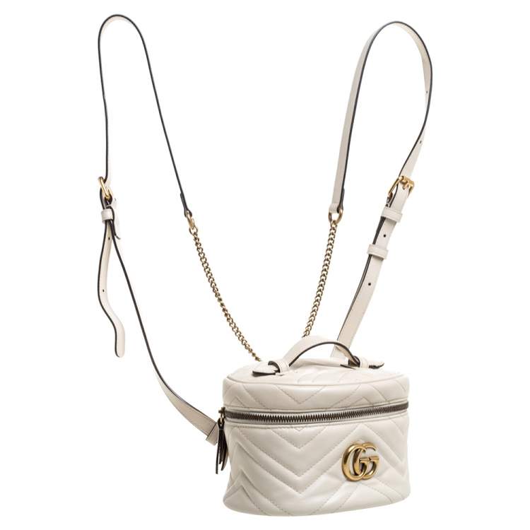 Pre Owned Gucci Cream Leather GG Marmont Vanity Case Backpack