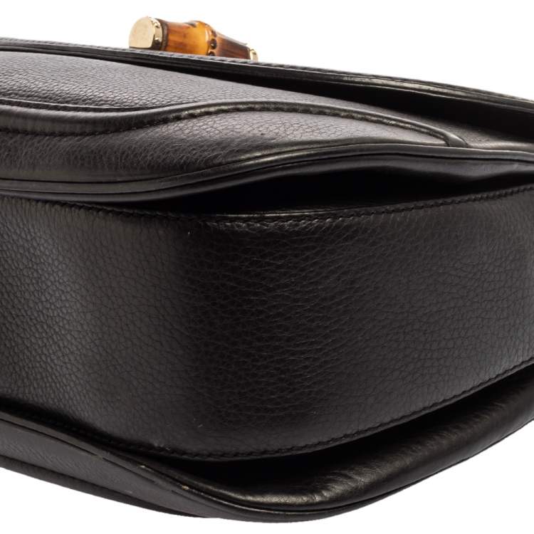 Pre Owned Gucci Black Leather Large New Bamboo Tassel Top Handle Bag